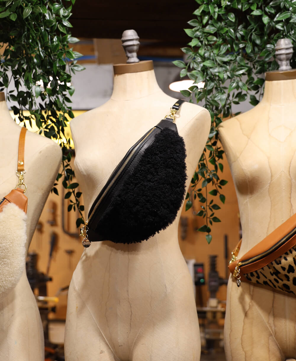 Bum Bag - Black Sheepskin - Will Bees Bespoke