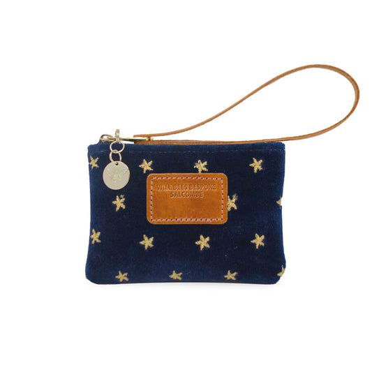 Jane Coin Purse - Gold Stars on Navy Velvet - Will Bees Bespoke