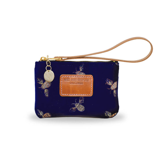 Jane Coin Purse - Classic Bees on Navy Velvet - Will Bees Bespoke