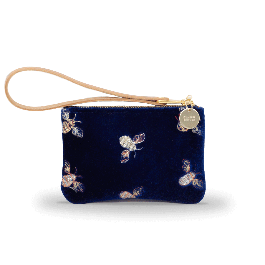 Jane Coin Purse - Classic Bees on Navy Velvet - Will Bees Bespoke