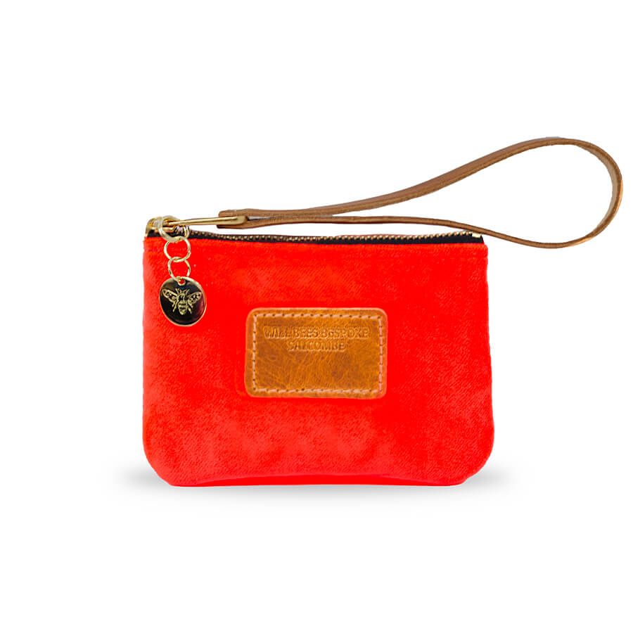 Jane Coin Purse - Neon Coral Velvet - Will Bees Bespoke