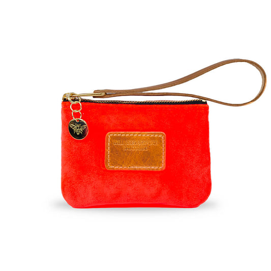 Jane Coin Purse - Neon Coral Velvet - Will Bees Bespoke