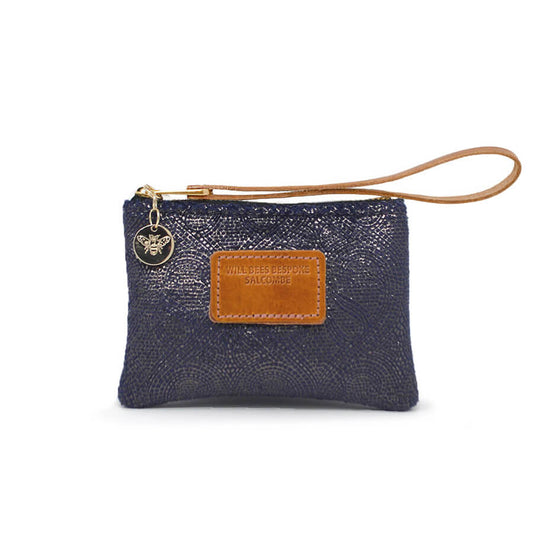 Jane Coin Purse - Blue Paisley Sparkle - Will Bees Bespoke