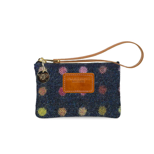 Jane Coin Purse - Navy Multi Polkadot Tweed - Will Bees Bespoke