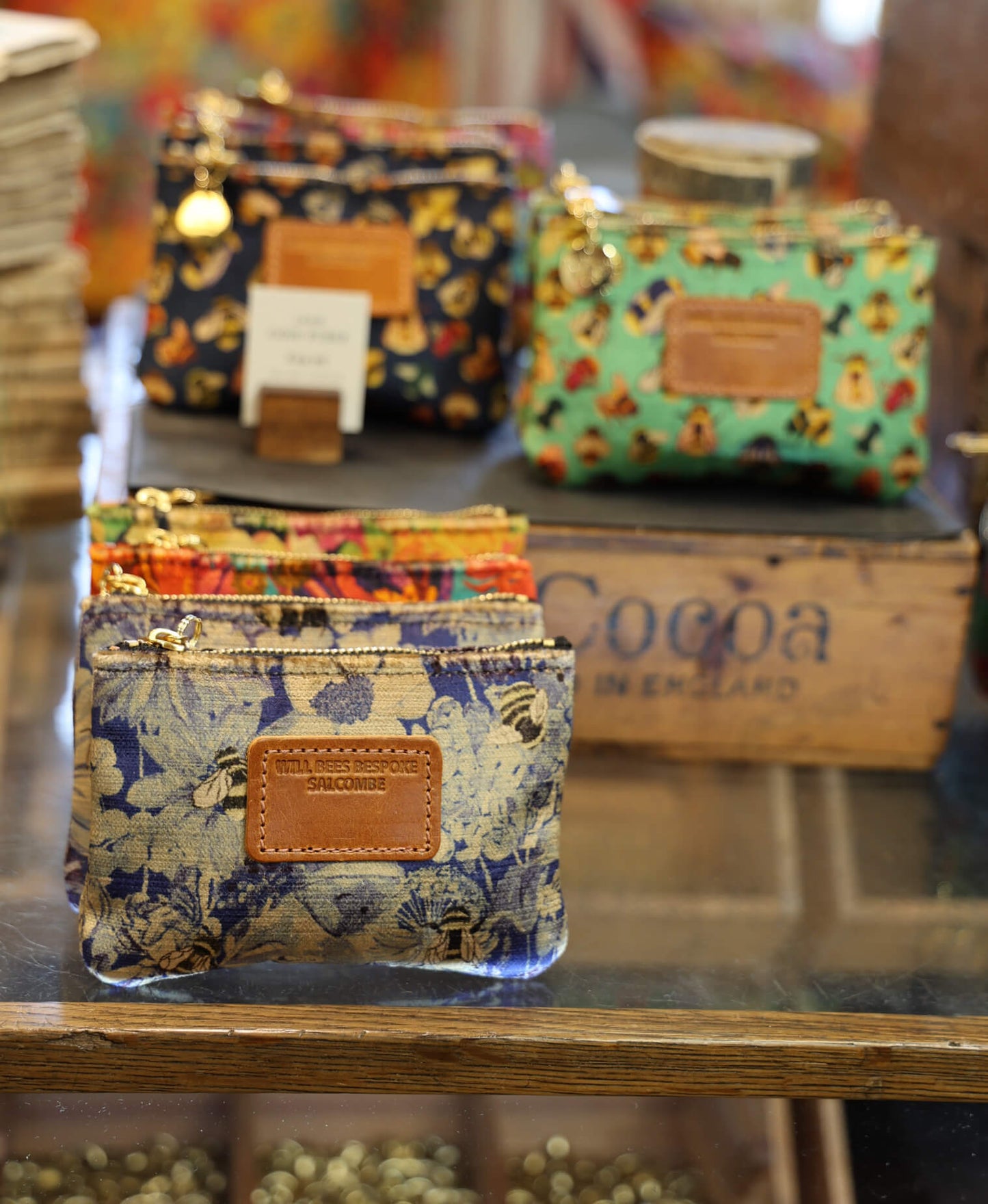 Jane Coin Purse - Bumblebee Haven in Blue Sea - Will Bees Bespoke