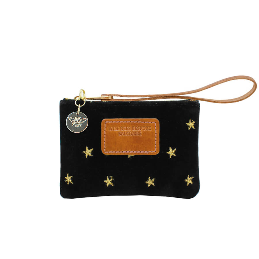 Jane Coin Purse - Gold Stars on Black Velvet - Will Bees Bespoke