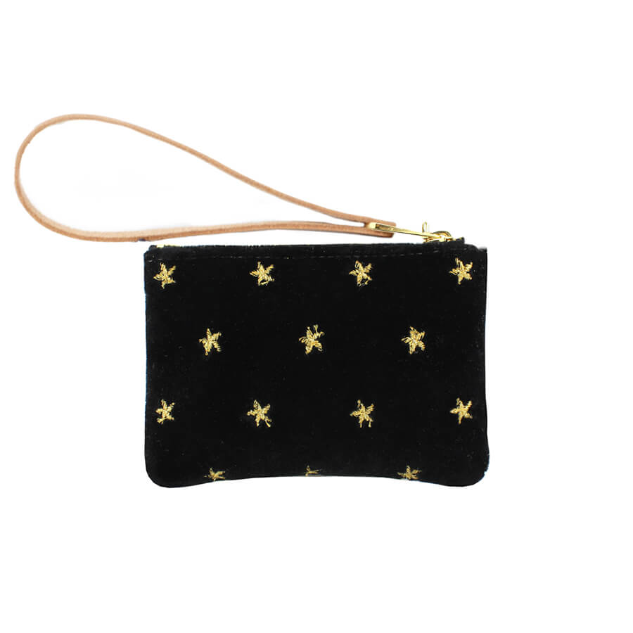 Jane Coin Purse - Gold Stars on Black Velvet - Will Bees Bespoke