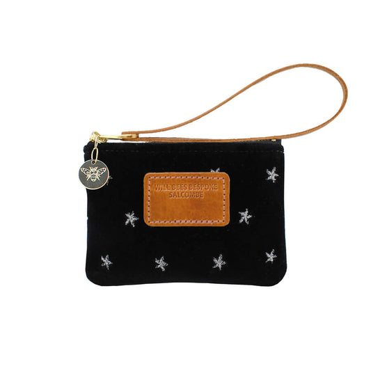Jane Coin Purse - Silver Stars on Black Velvet - Will Bees Bespoke