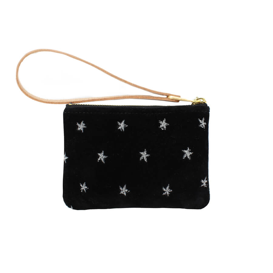 Jane Coin Purse - Silver Stars on Black Velvet - Will Bees Bespoke