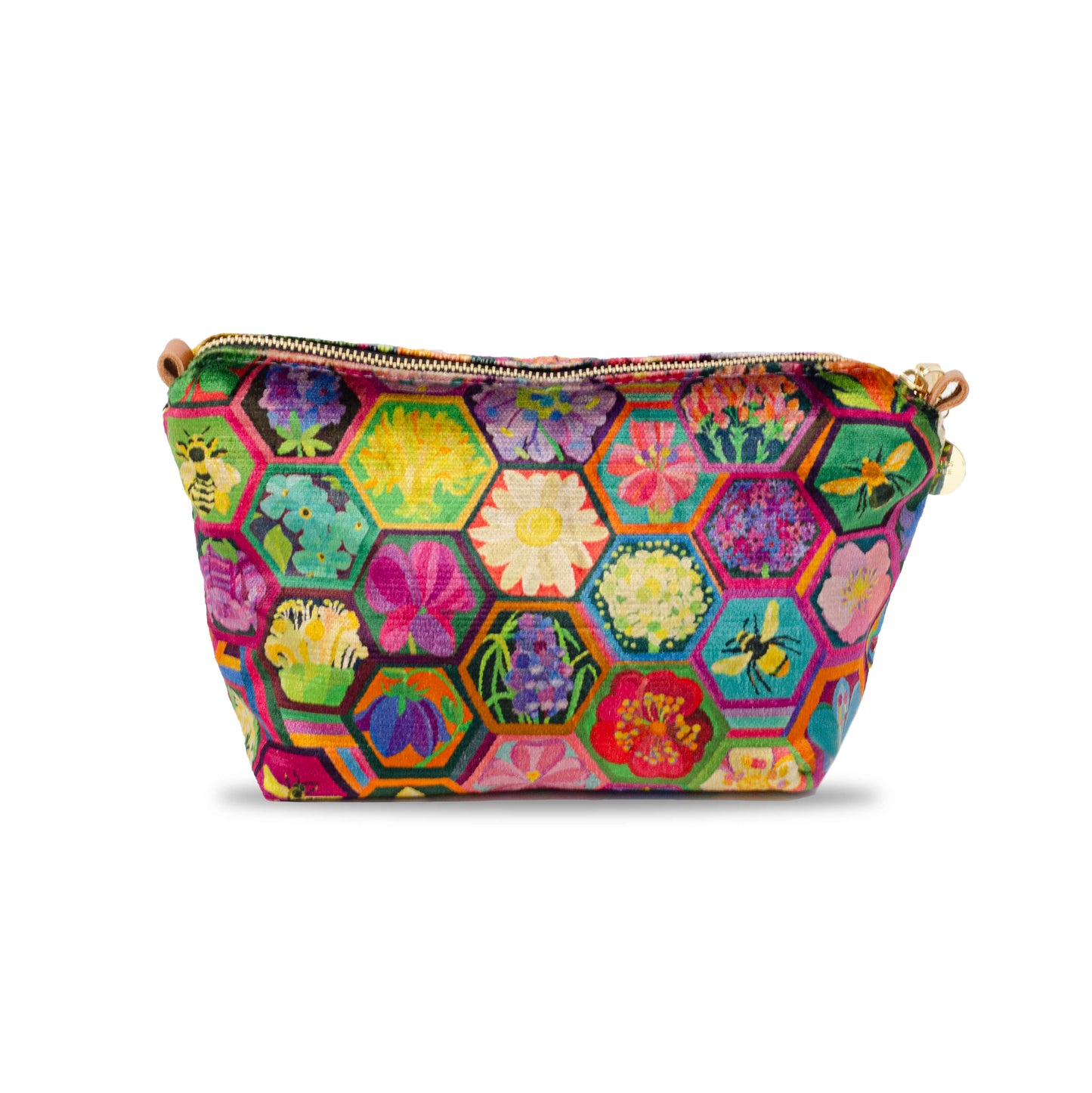 Velvet Make up Bag - Hexagon Hive in Ivy - Will Bees Bespoke