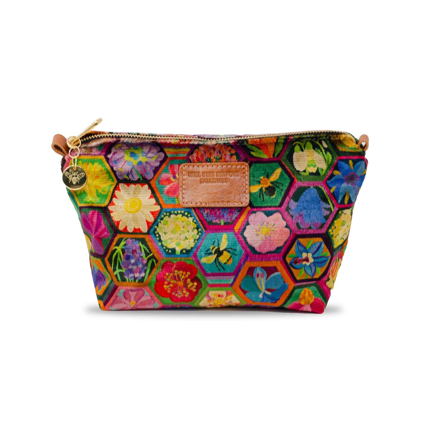 Velvet Make up Bag - Hexagon Hive in Ivy - Will Bees Bespoke