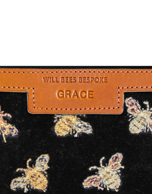 Diana 2 in 1 Clutch - Classic Bees on Black Velvet - Will Bees Bespoke