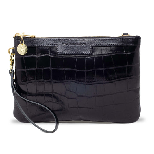 Diana 2 in 1 Clutch - Black Croc - Will Bees Bespoke