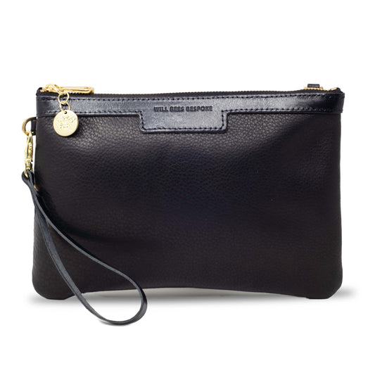 Diana 2 in 1 Clutch - Black Leather - Will Bees Bespoke