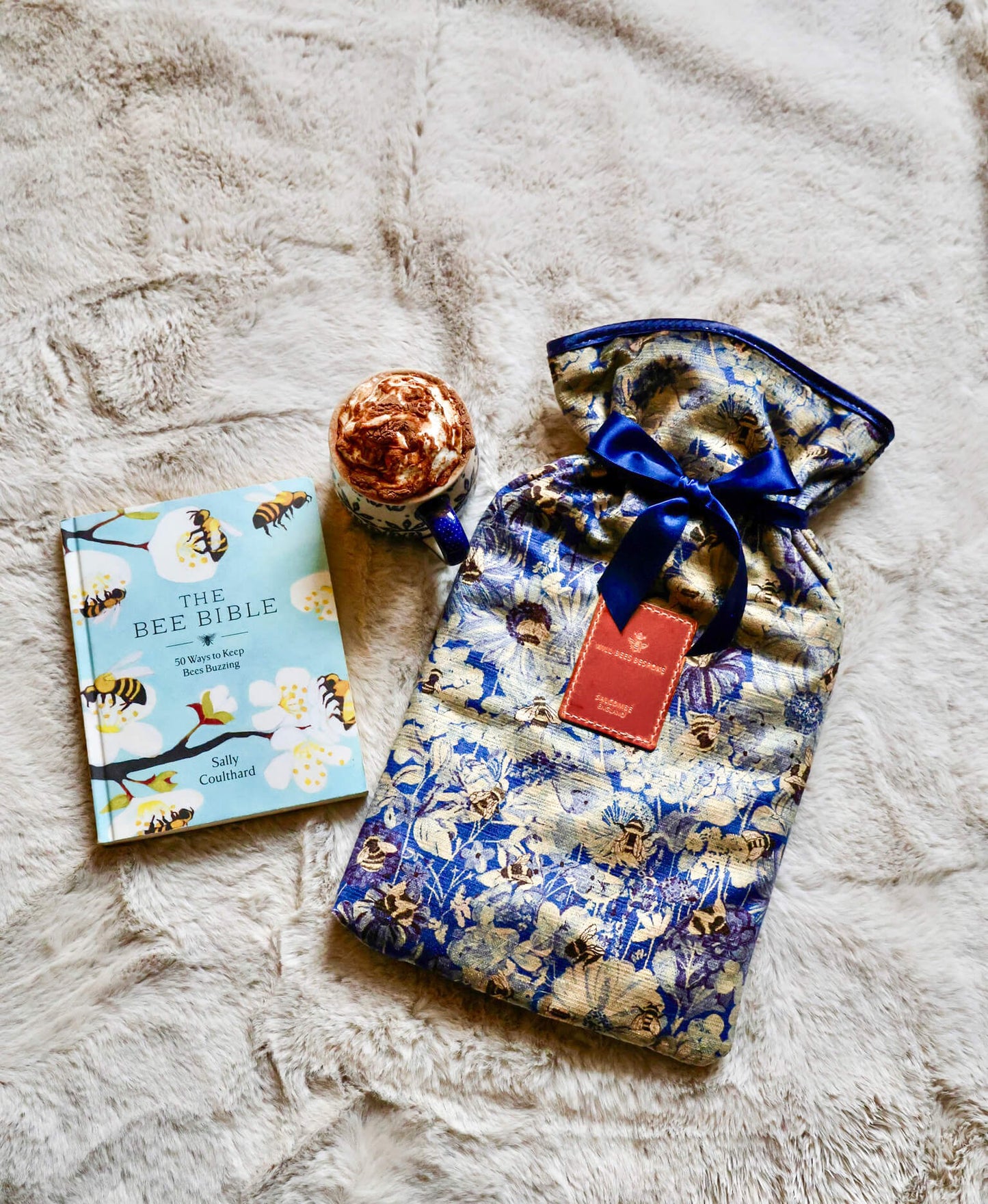 Hot Water Bottle & Cover - Bumblebee Haven in Blue Sea - Will Bees Bespoke