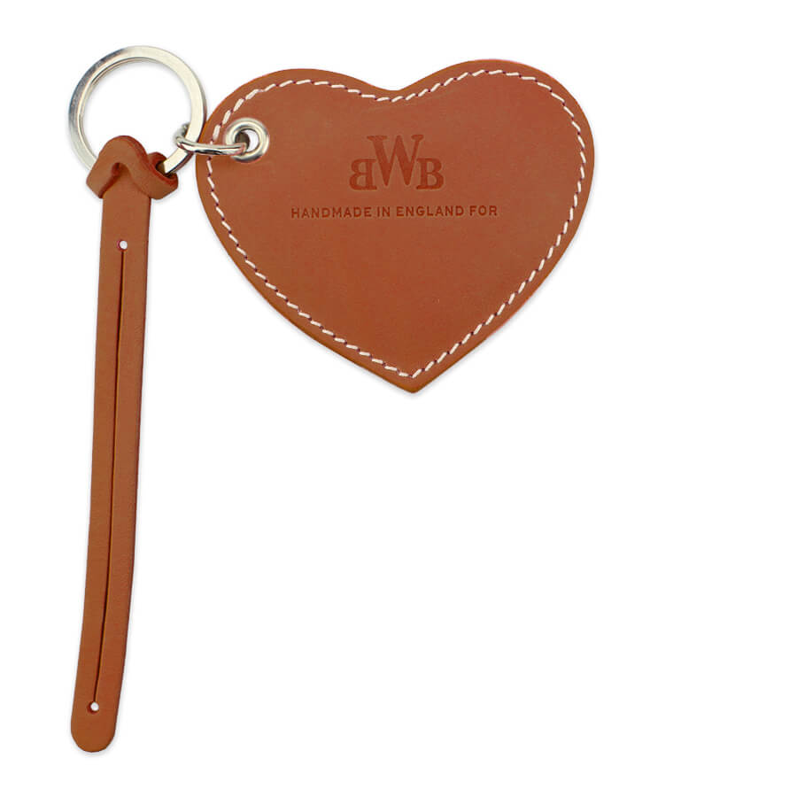 Large Leather Heart Keyring - Tan