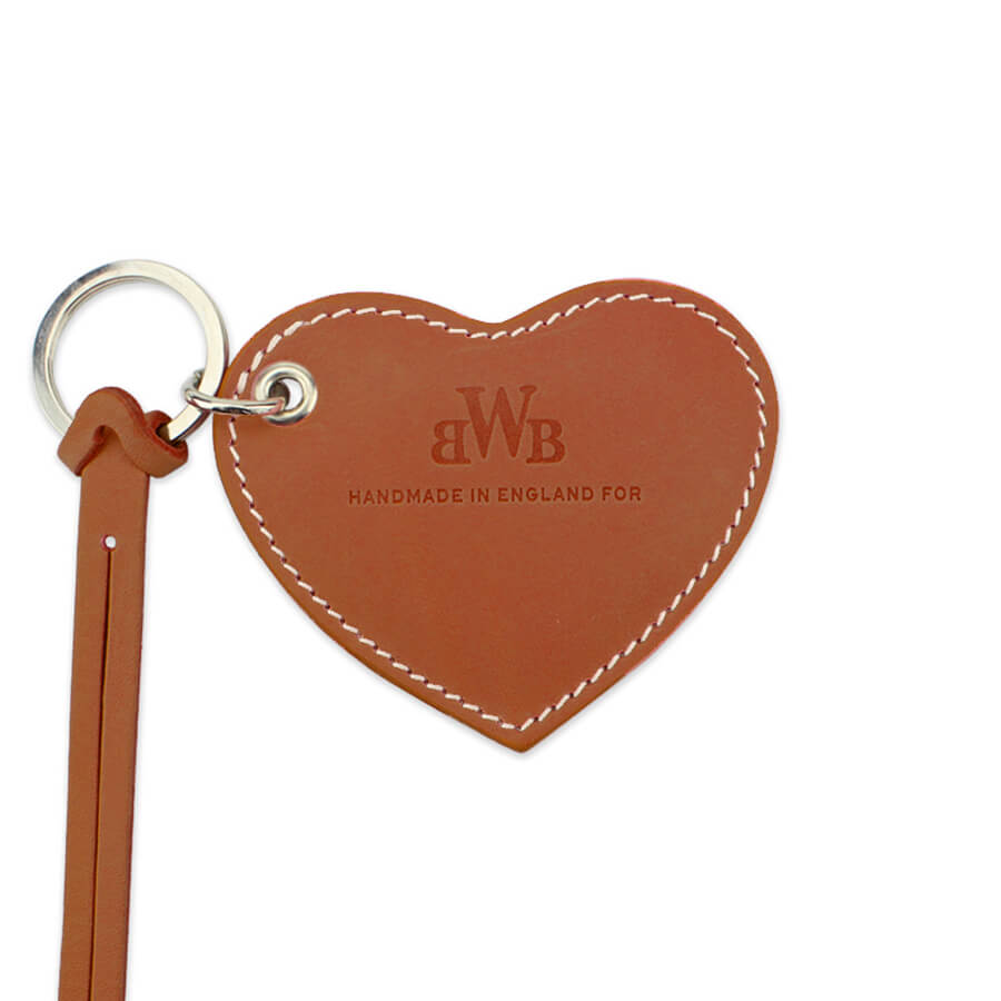 Large Leather Heart Keyring - Tan