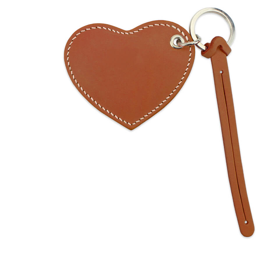 Large Leather Heart Keyring - Tan