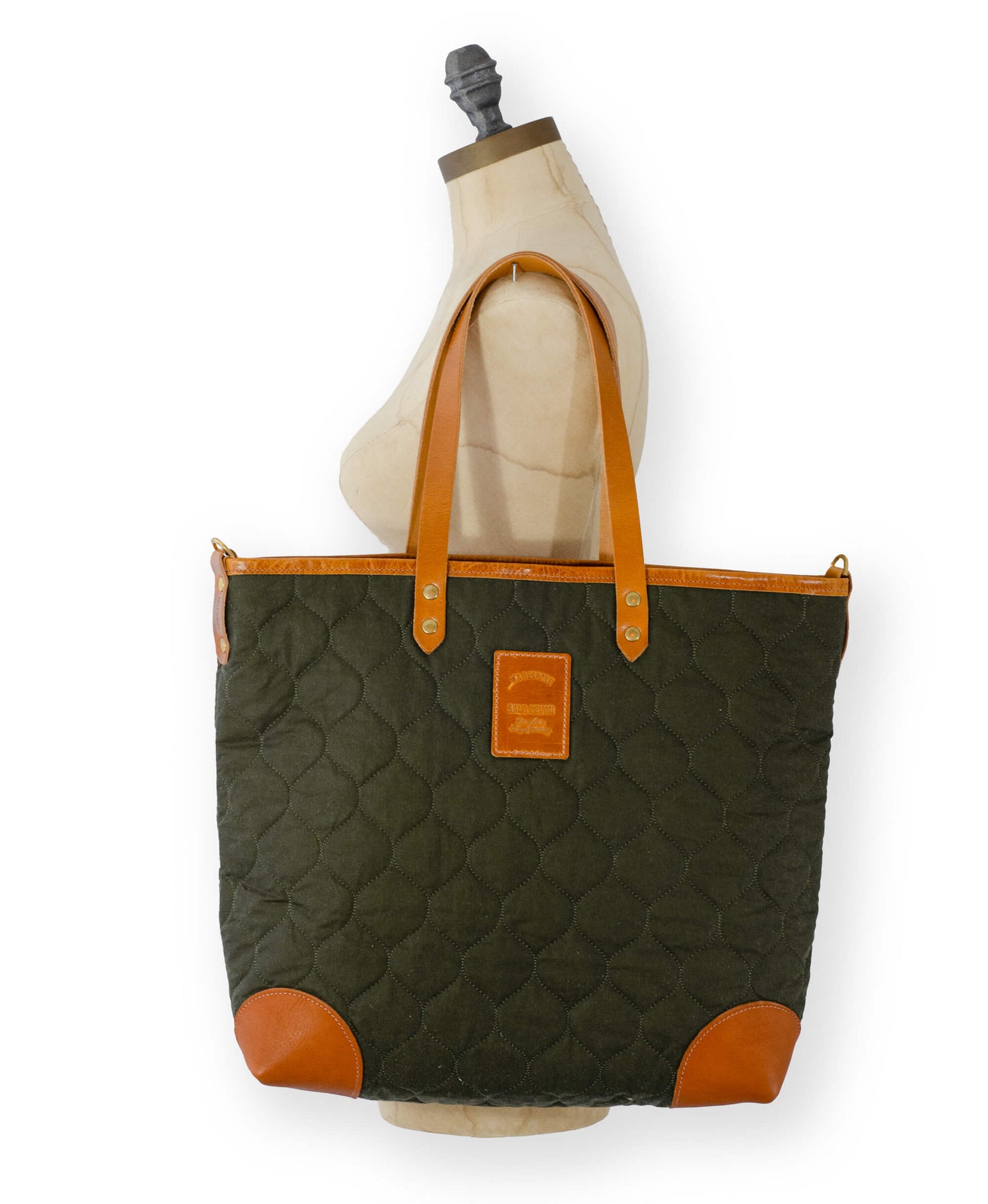 Large Tote - Quilted Oilskin in Green - Will Bees Bespoke