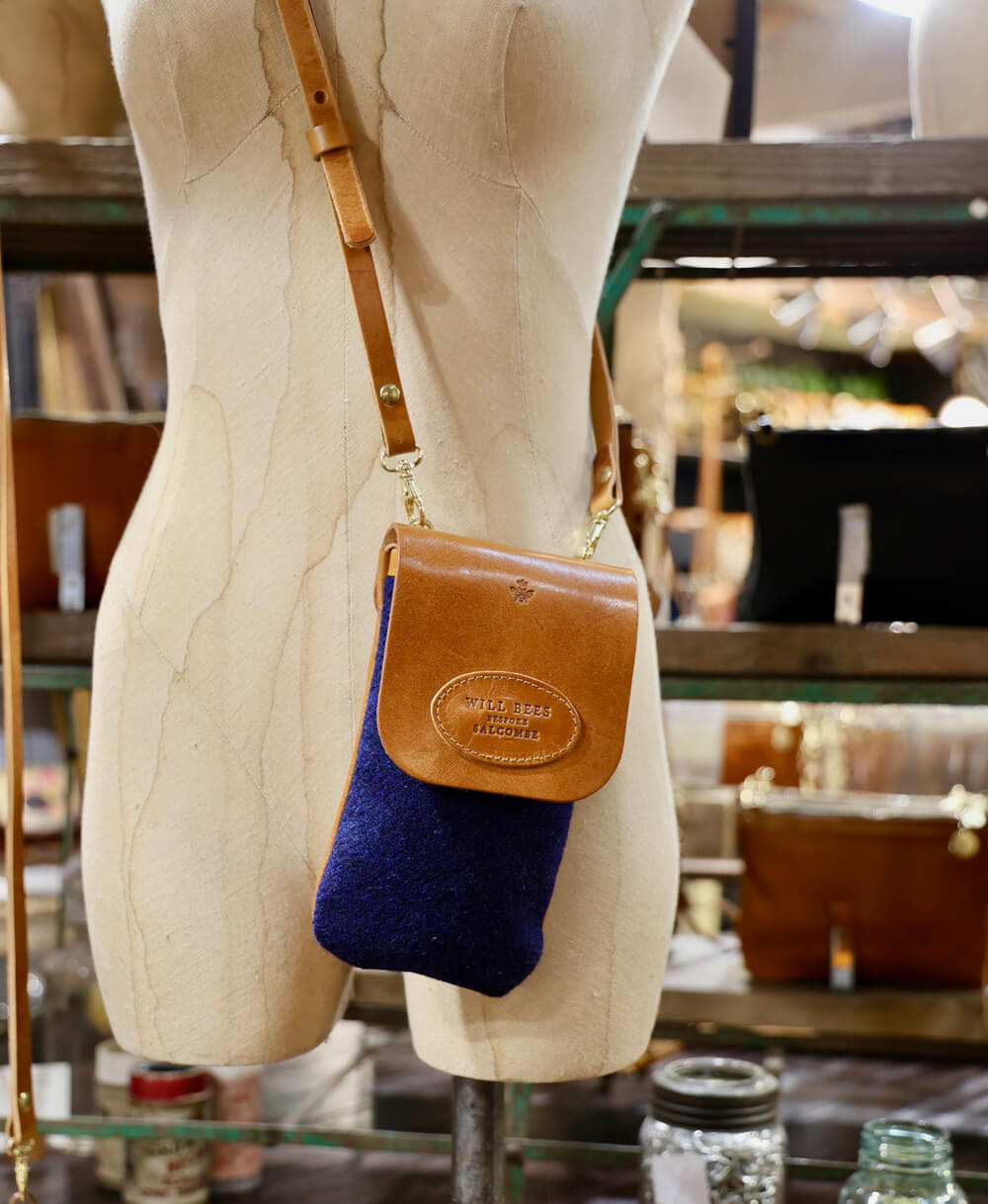 Phone Bag - Navy Wool - Will Bees Bespoke
