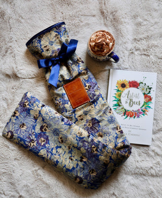 Long Hot Water Bottle & Cover - Bumblebee Haven in Blue Sea - Will Bees Bespoke