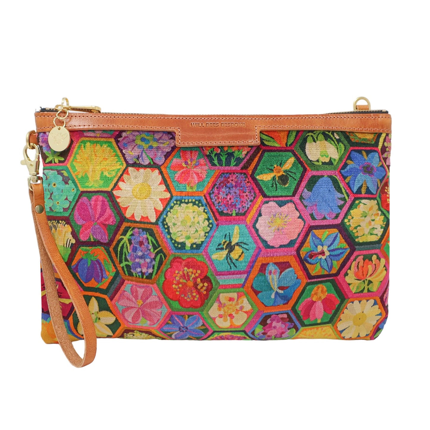 Oversized Diana 2 in 1 Clutch - Hexagon Hive in Ivy - Will Bees Bespoke