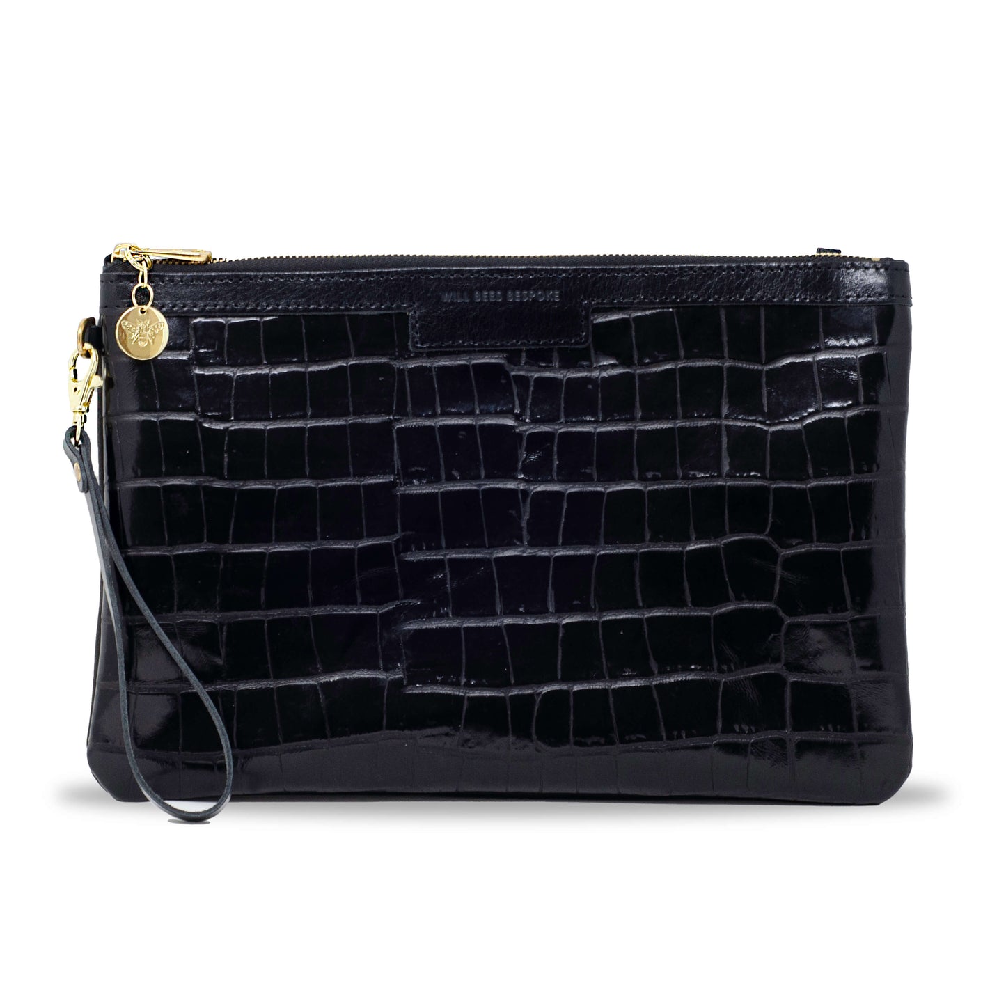 Oversized Diana 2 in 1 Clutch - Black Croc - Will Bees Bespoke
