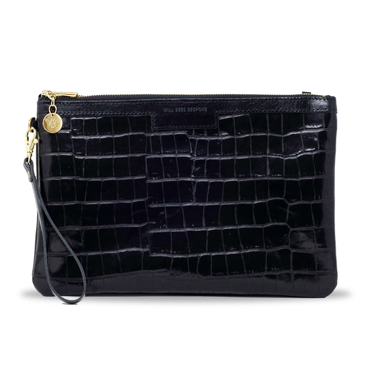 Oversized Diana 2 in 1 Clutch - Black Croc - Will Bees Bespoke