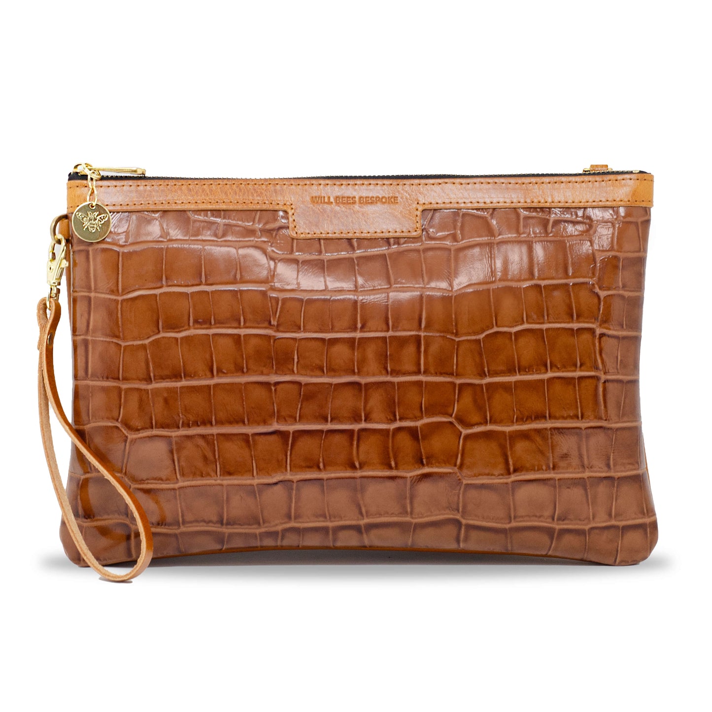 Oversized Diana 2 in 1 Clutch - Tan Croc - Will Bees Bespoke