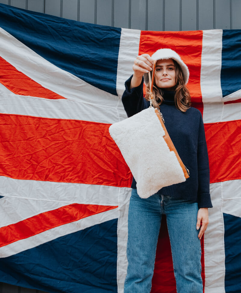 Oversized Diana 2 in 1 Clutch - Cream Sheepskin - Will Bees Bespoke