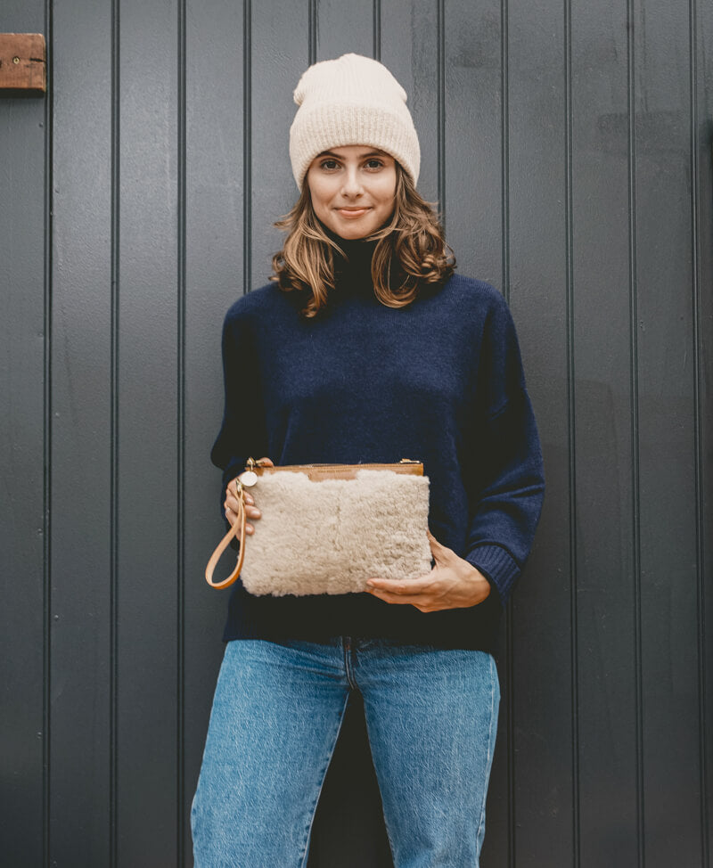 Diana 2 in 1 Clutch - Cream Sheepskin - Will Bees Bespoke