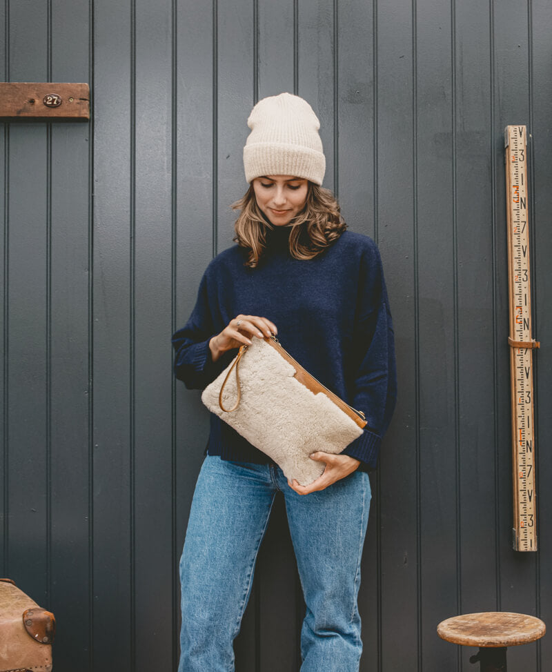 Oversized Diana 2 in 1 Clutch - Cream Sheepskin - Will Bees Bespoke