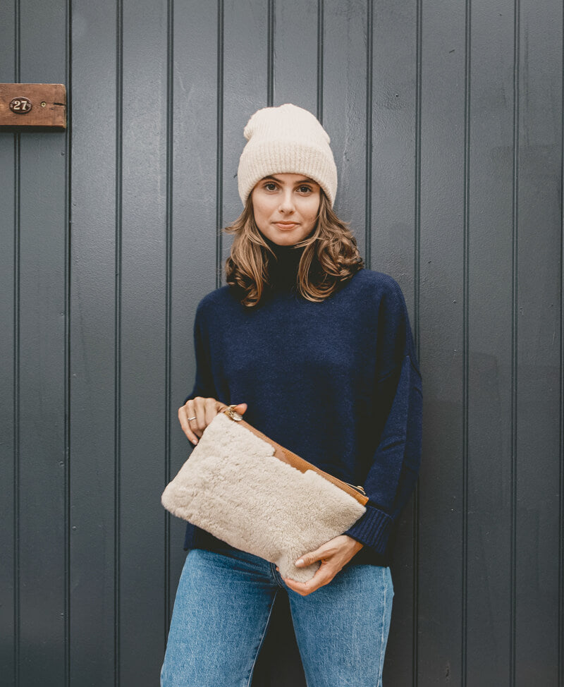 Oversized Diana 2 in 1 Clutch - Cream Sheepskin - Will Bees Bespoke