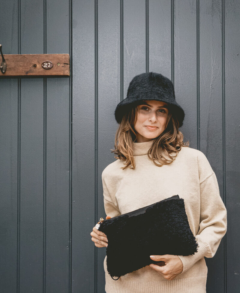 Oversized Diana 2 in 1 Clutch - Black Sheepskin - Will Bees Bespoke