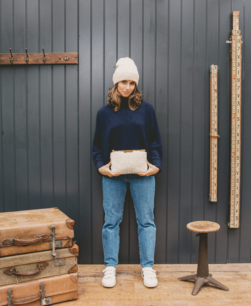 Diana 2 in 1 Clutch - Cream Sheepskin - Will Bees Bespoke