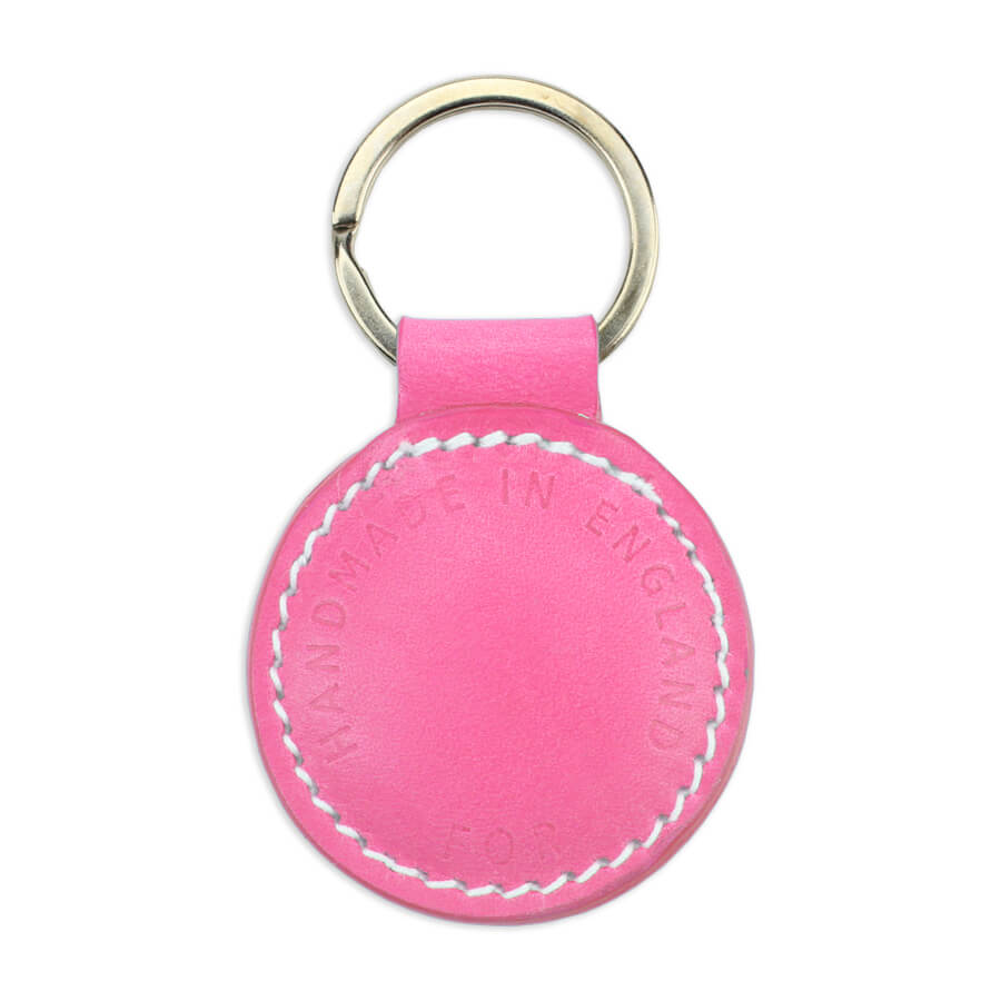 Small Leather Round Keyring - Pink - Will Bees Bespoke