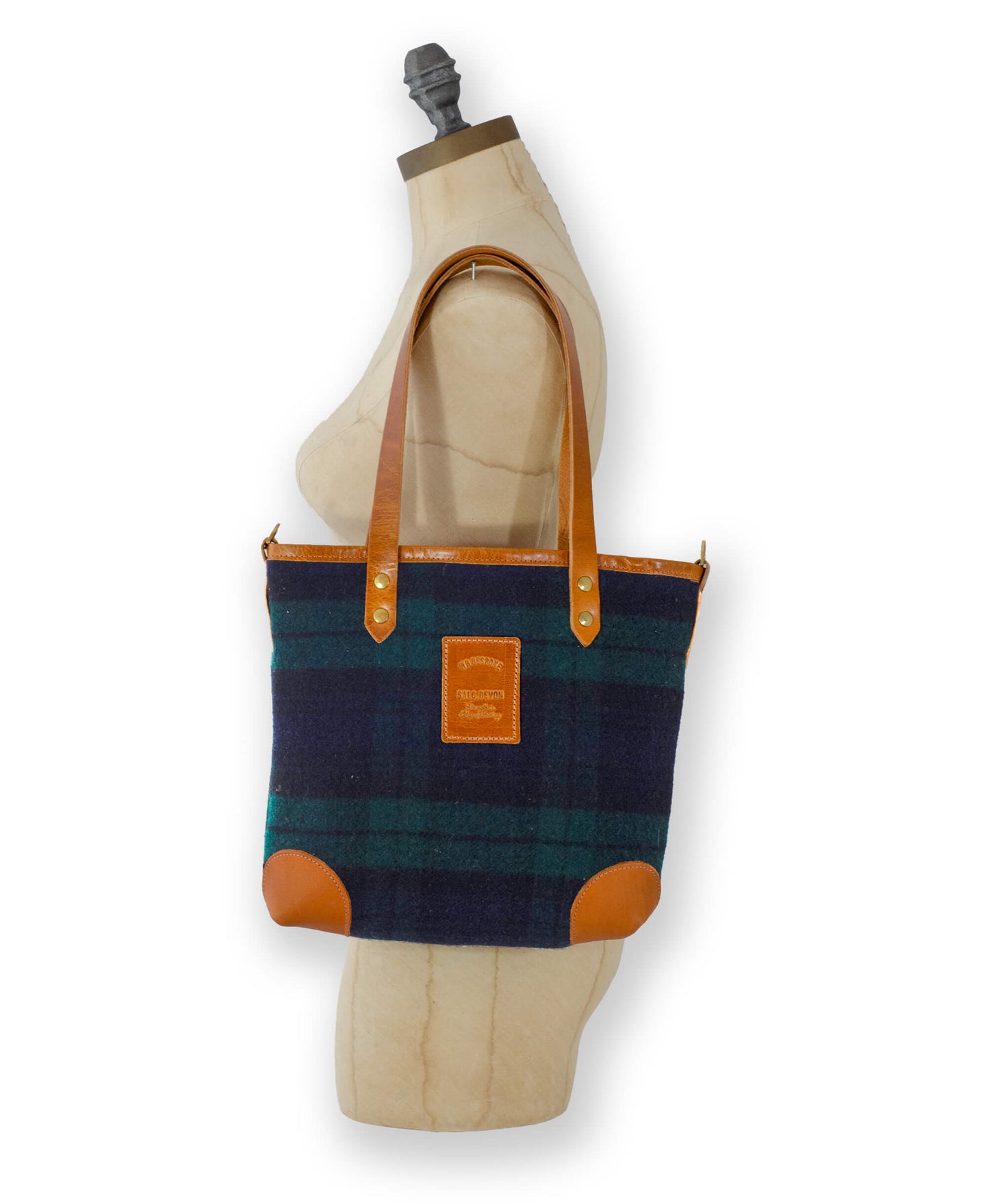 Small Tote - Navy & Green Check - Will Bees Bespoke