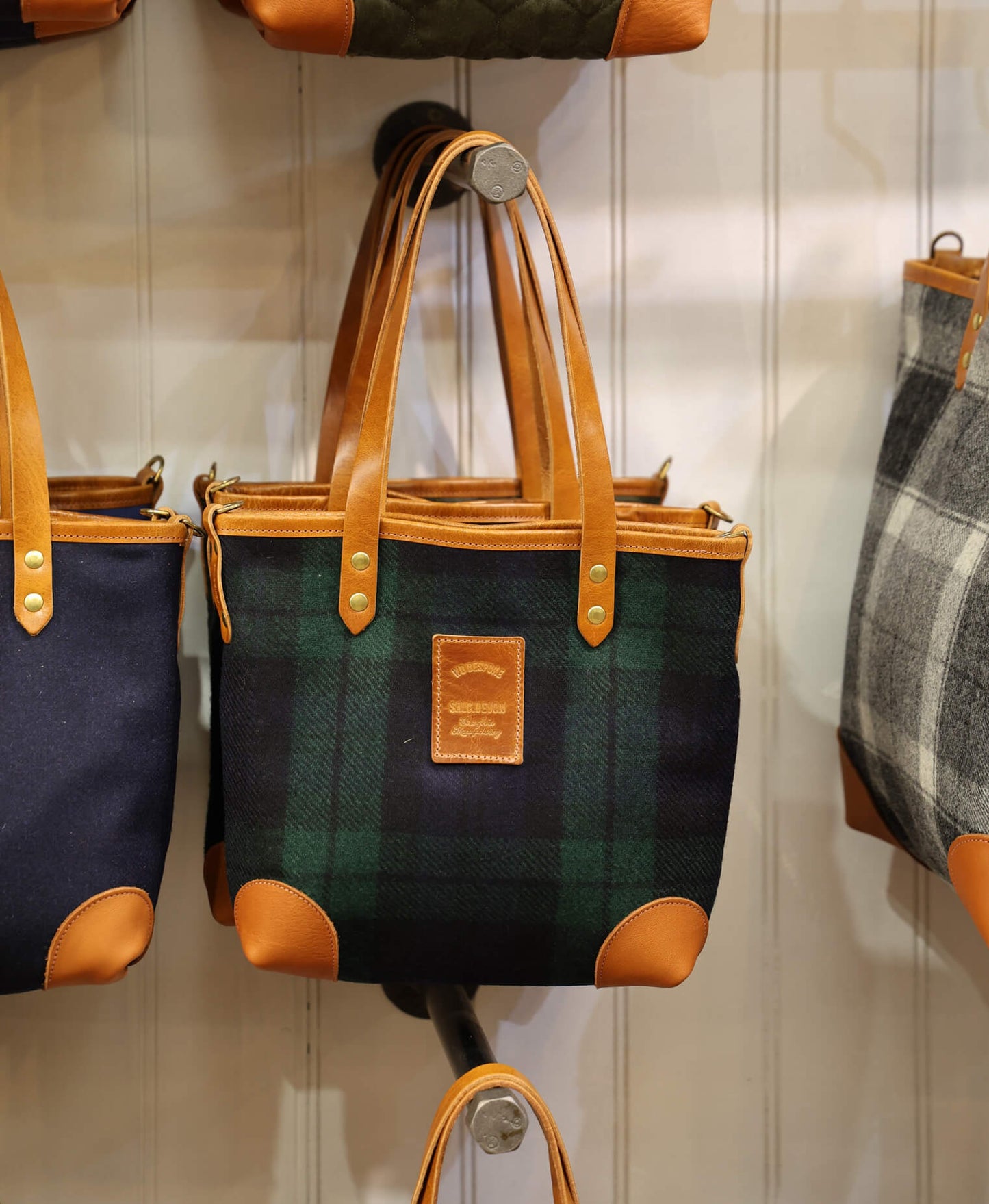 Small Tote - Navy & Green Check - Will Bees Bespoke