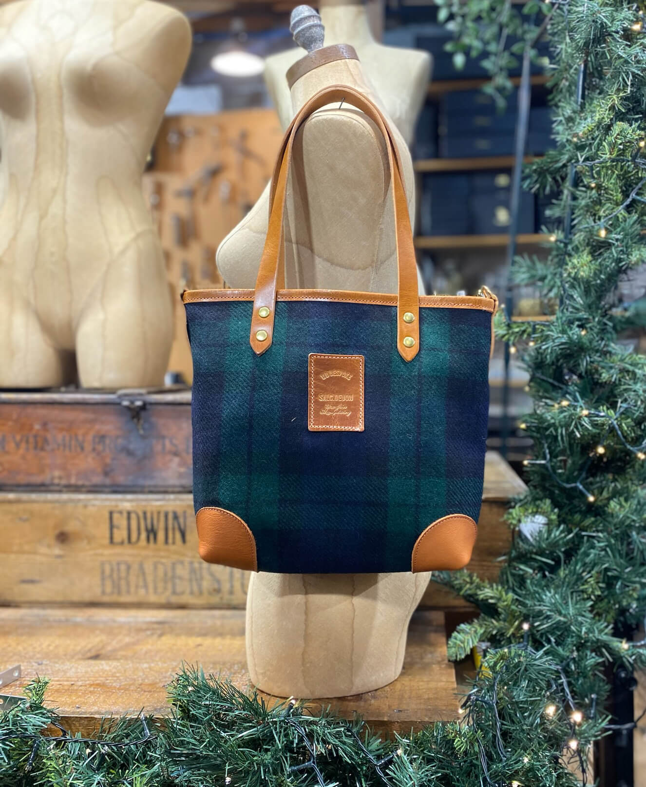 Small Tote - Navy & Green Check - Will Bees Bespoke