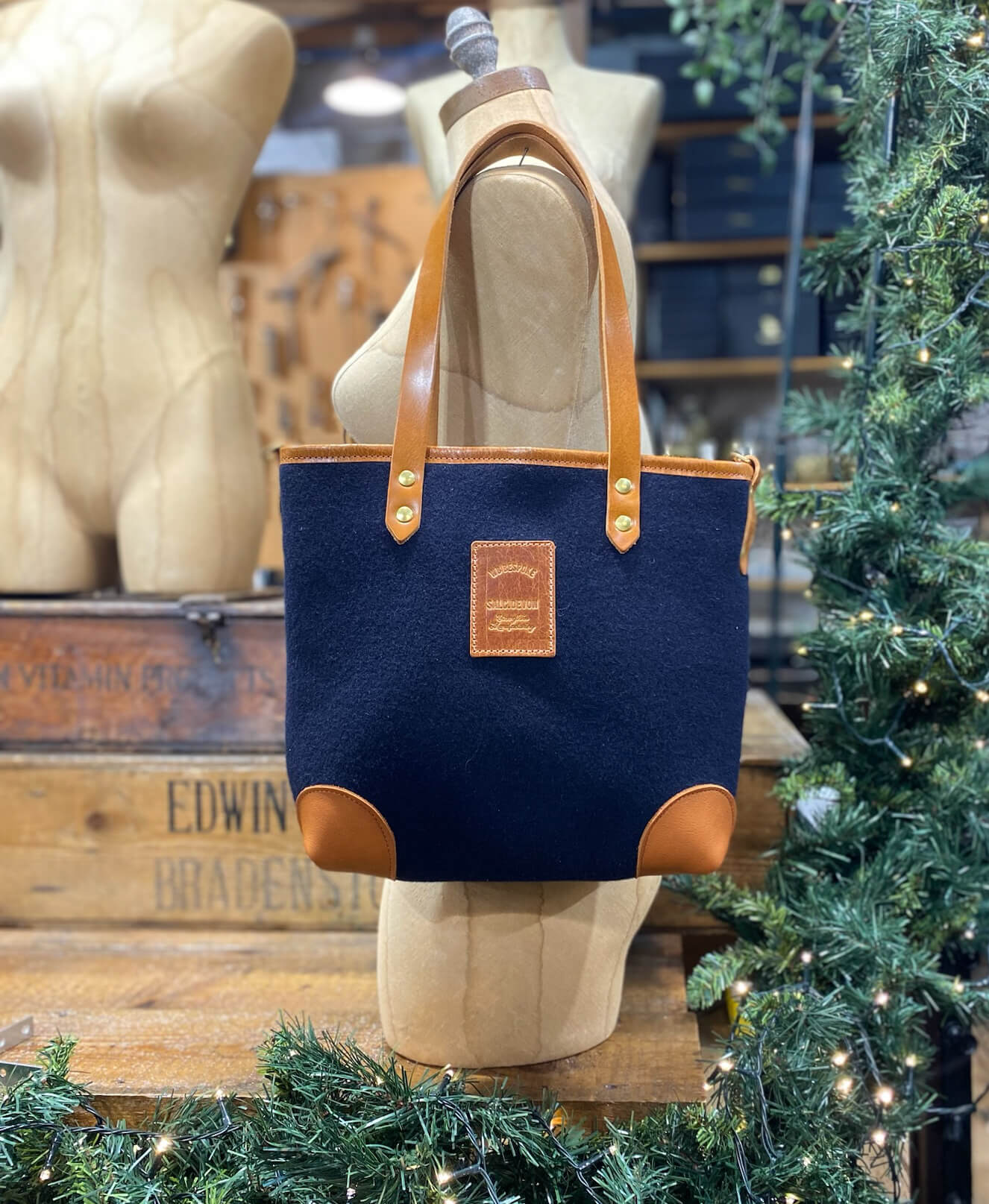 Small Tote - Navy Wool - Will Bees Bespoke