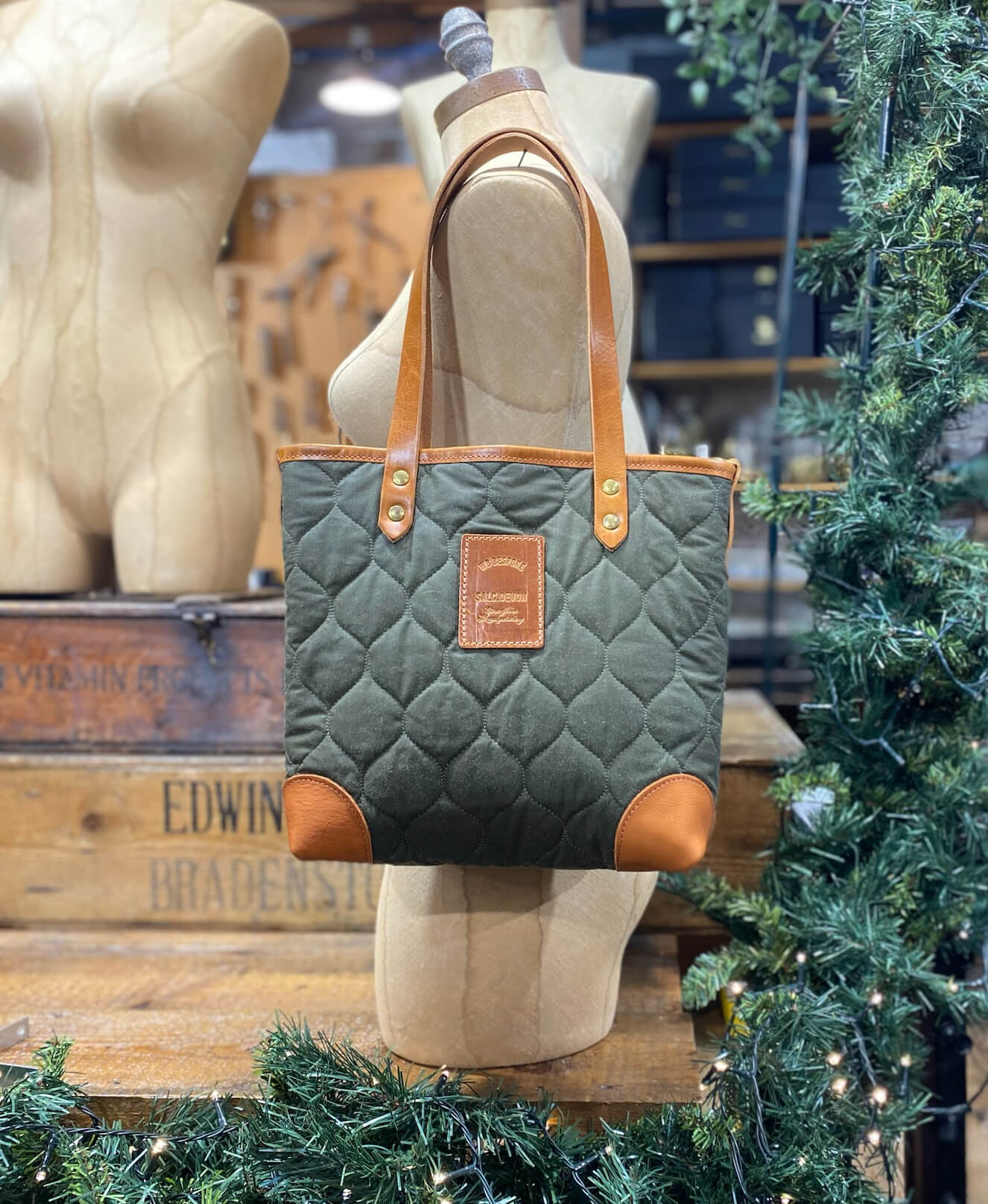 Small Tote - Quilted Oilskin in Green - Will Bees Bespoke