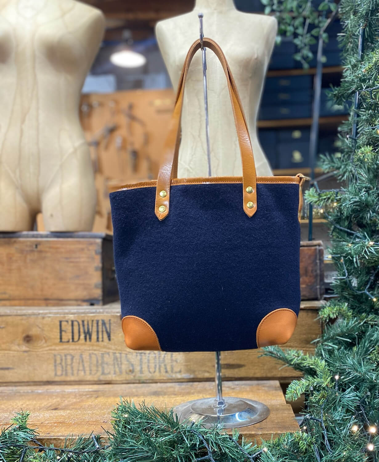Small Tote - Navy Wool - Will Bees Bespoke