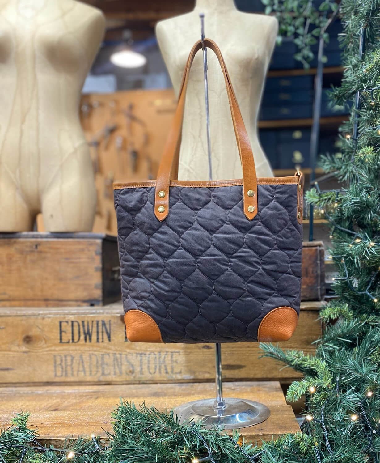 Small Tote - Quilted Oilskin in Brown - Will Bees Bespoke