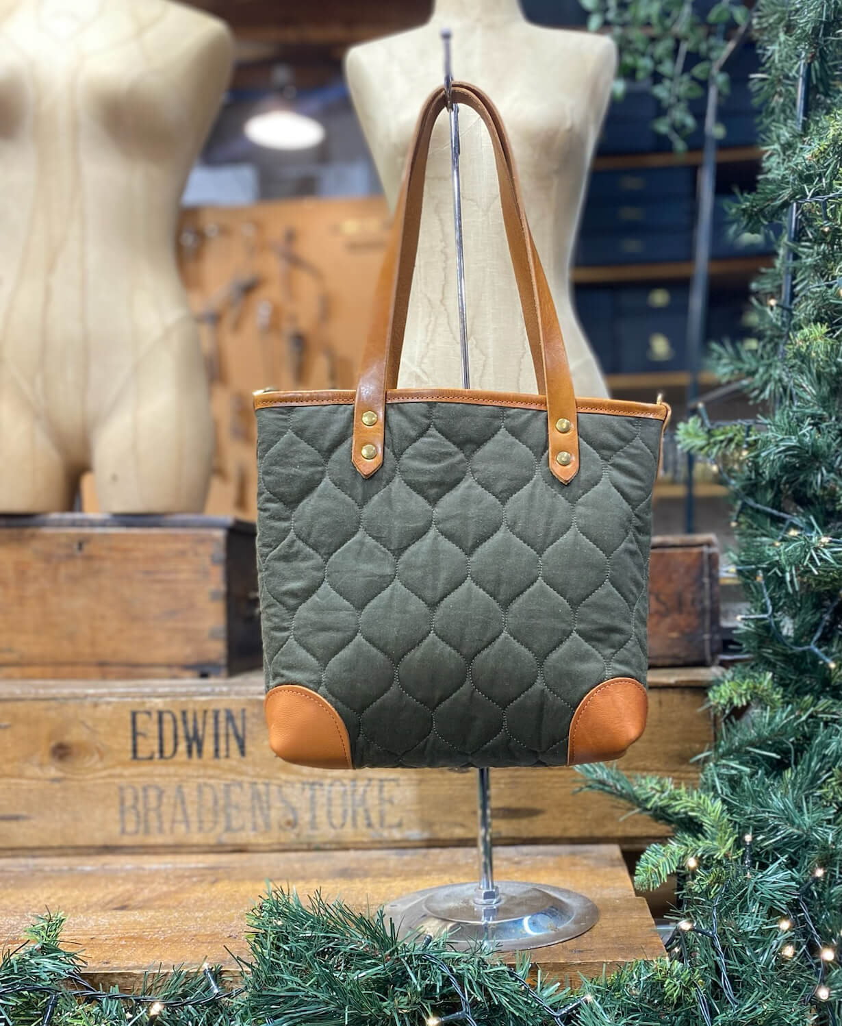 Small Tote - Quilted Oilskin in Green - Will Bees Bespoke