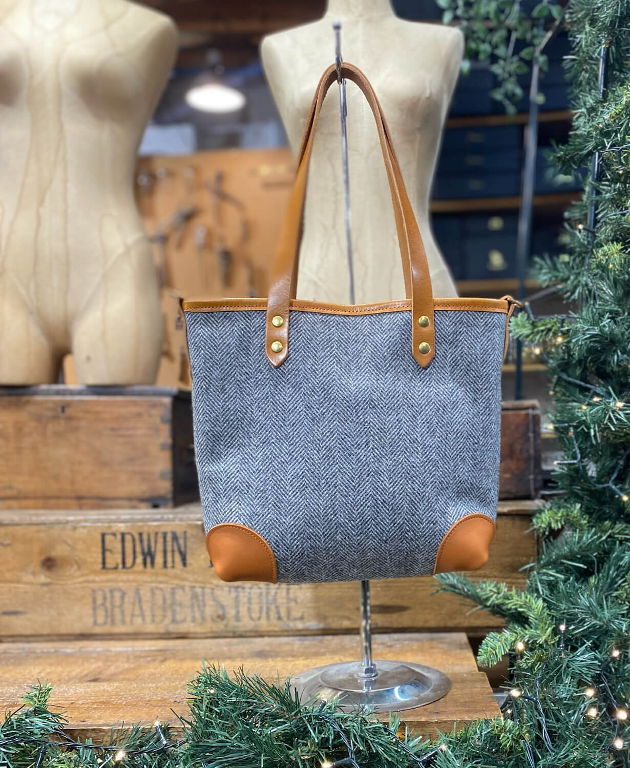 Small Tote - Grey Herringbone - Will Bees Bespoke
