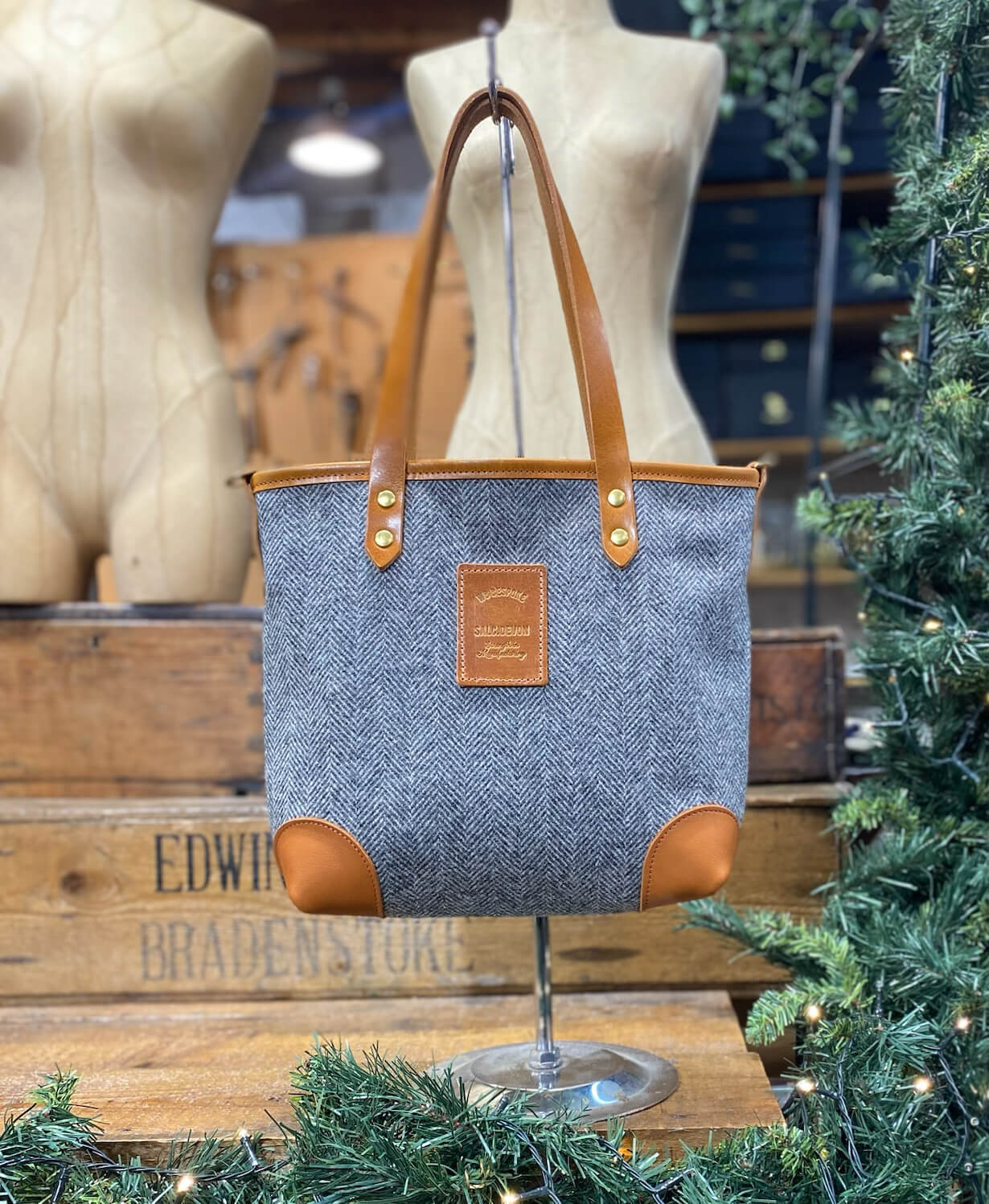 Small Tote - Grey Herringbone - Will Bees Bespoke