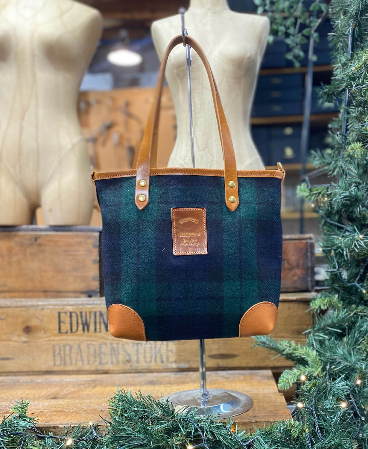 Small Tote - Navy & Green Check - Will Bees Bespoke