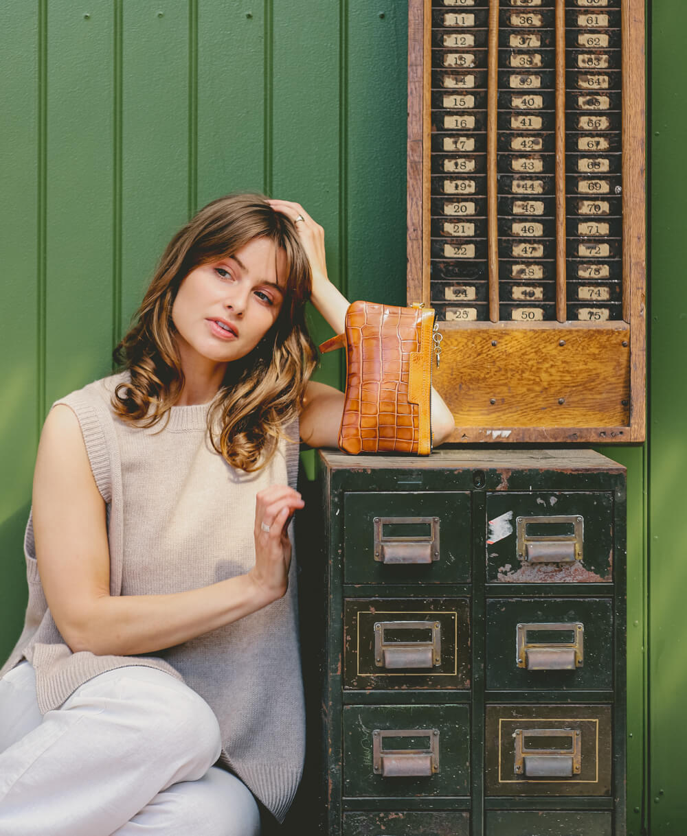 Mini Diana 2 in 1 Clutch - Tan Croc - Will Bees Bespoke