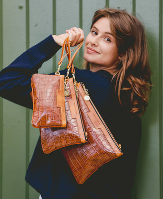 Mini Diana 2 in 1 Clutch - Tan Croc - Will Bees Bespoke