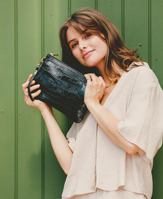 Diana 2 in 1 Clutch - Black Croc - Will Bees Bespoke
